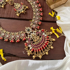 Precious Lakshmi Long Neckpiece-Coral-Gold Beads-G14125