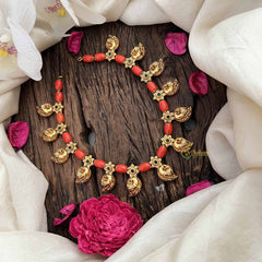 Vriksham Tribal Royalty Coral & Gold Manga Bead Neckpiece-G20639