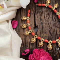 Vriksham Tribal Royalty Coral & Gold Manga Bead Neckpiece-G20639