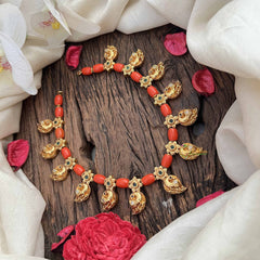 Vriksham Tribal Royalty Coral & Gold Manga Bead Neckpiece-G20639