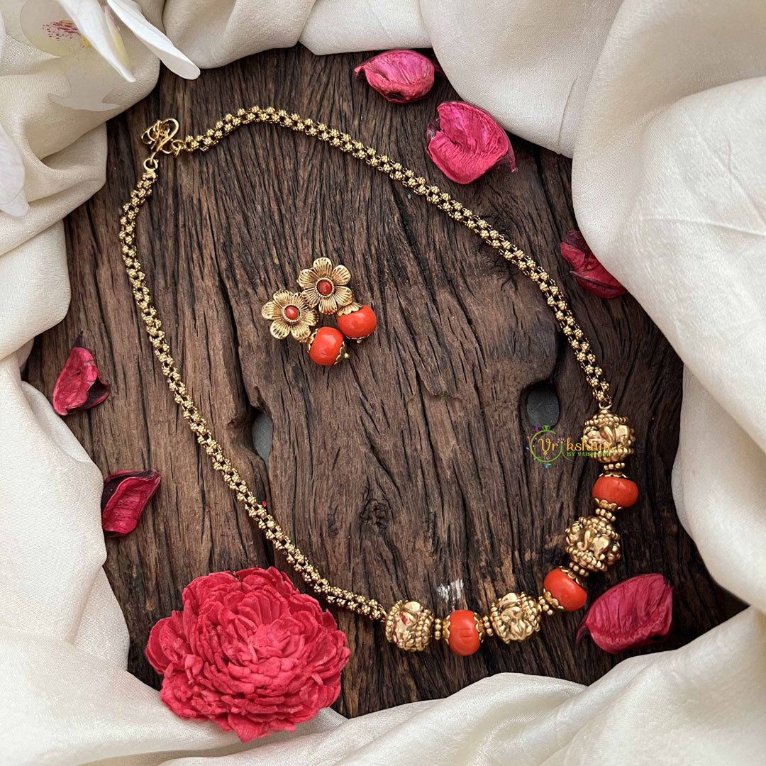 Vriksham Floral Radiance Coral Bead Neckpiece-G20645