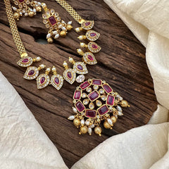 Designer Red AD Stone Pendant Addigai-Rice Pearls-G12579