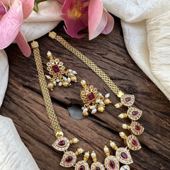 Designer Red AD Stone Pendant Addigai-Rice Pearls-G12579