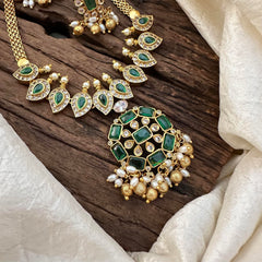 Designer Green AD Stone Pendant Addigai-Rice Pearls-G12580