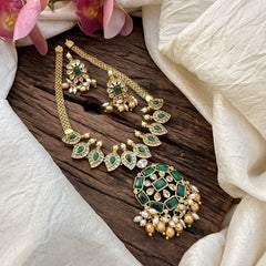 Designer Green AD Stone Pendant Addigai-Rice Pearls-G12580