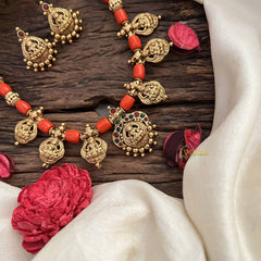 Vriksham Goddess Glow Temple Lakshmi Pendant Coin With Coral Bead Neckpiece-G20640