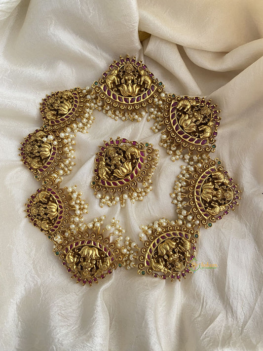 Traditional Dual Haathi Lakshmi Jada Billai with Pearls - G11441