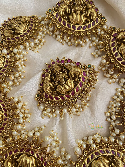 Traditional Dual Haathi Lakshmi Jada Billai with Pearls - G11441