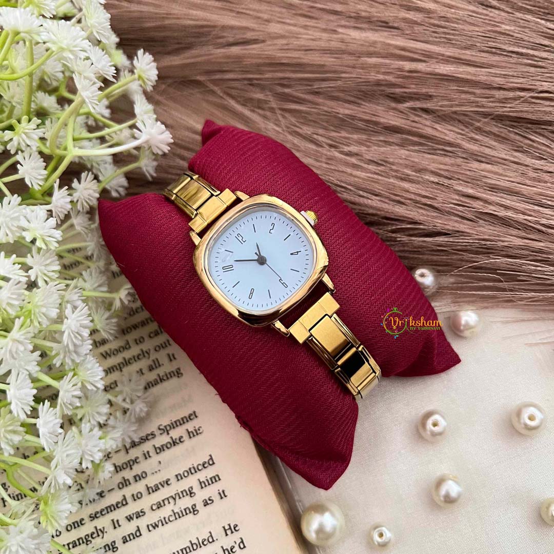 Vriksham Vintage Gold Square Minimalist Aqua Blue Face & Thin Metal Strap Watch-G21963