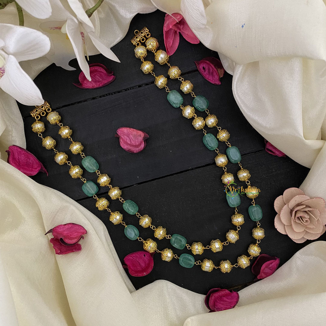 Vriksham Fancy Aqua Green Stone Golden Pearl Maala Neckpiece-G17032