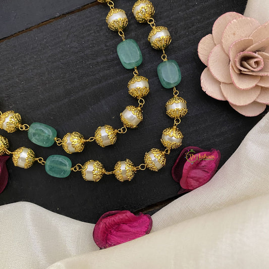 Vriksham Fancy Aqua Green Stone Golden Pearl Maala Neckpiece-G17032