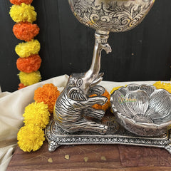 Vriksham Oxidized Elephant Holding Traditional Bowls for Varalakshmi Pooja Decor and Gifts-RG249