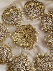 Gold Alike AD Stone Dual Peacock Jada Billai with Beads - G11438