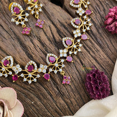Vriksham Fancy Red Ad Stone Short Neckpiece-Tear drop-G15910