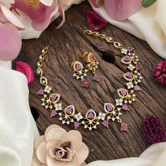 Vriksham Fancy Red Ad Stone Short Neckpiece-Tear drop-G15910