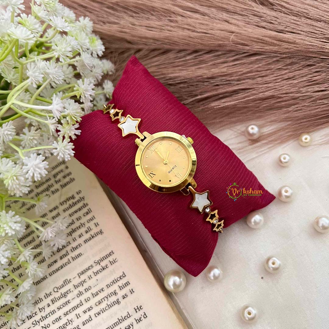 Vriksham Celestial Gold Charm Celestial  & Gold Charm Inlay & Hollow Star Link Bracelet Watch-G21980