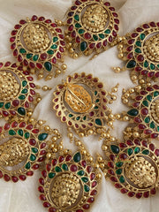 Gold Alike Traditional Lakshmi Jada Billai - Red & Green - G11444