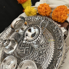 Vriksham Oxidized Traditional Pooja Thali | Pooja Decor and Gifts-3 Gajukh and Ghungroo-RG250