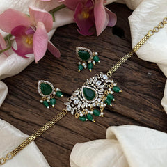 Simple Victorian Diamond Choker- Green Beads-Tilak-VV1632