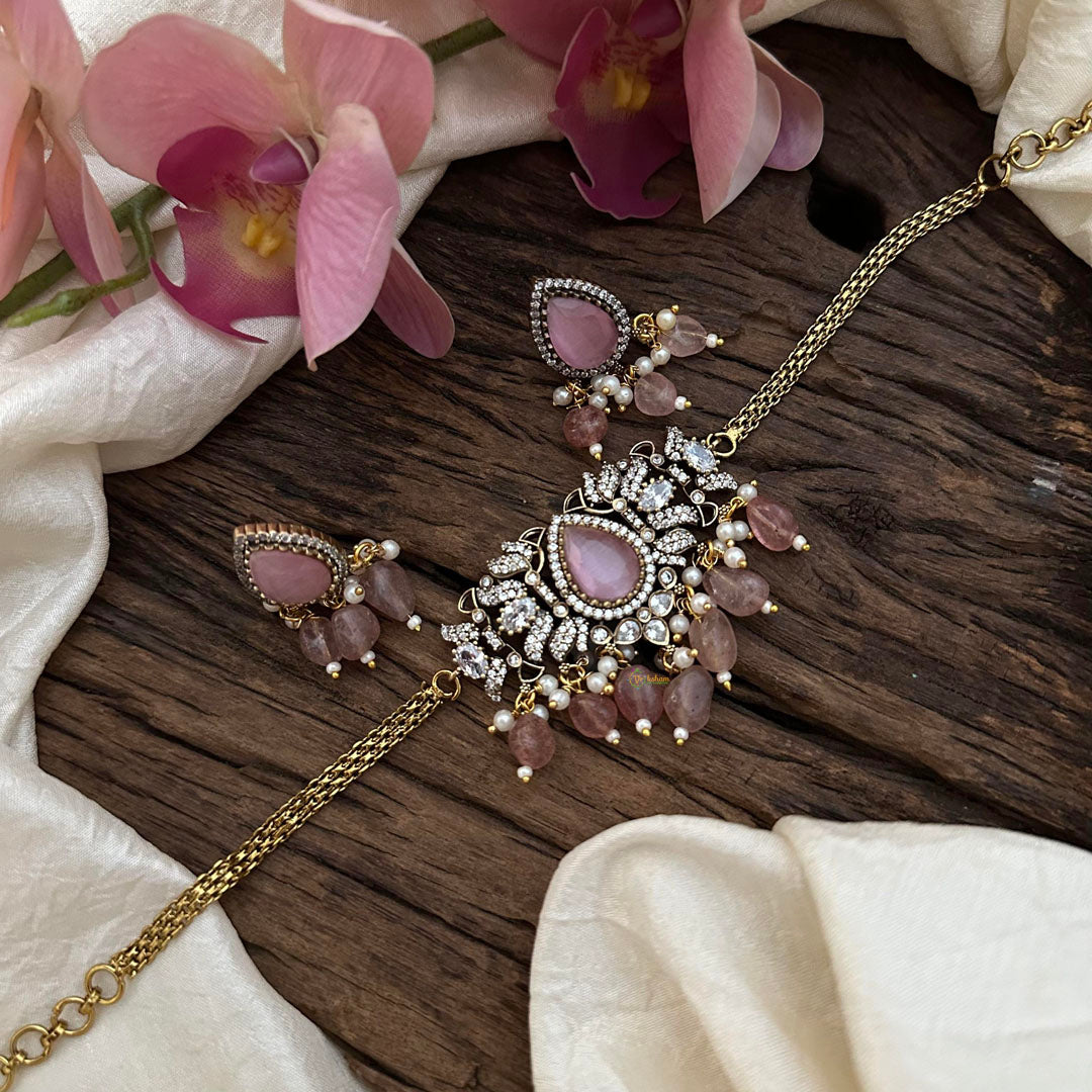 Simple Victorian Diamond Choker-Baby Pink Beads-Tilak-VV1633