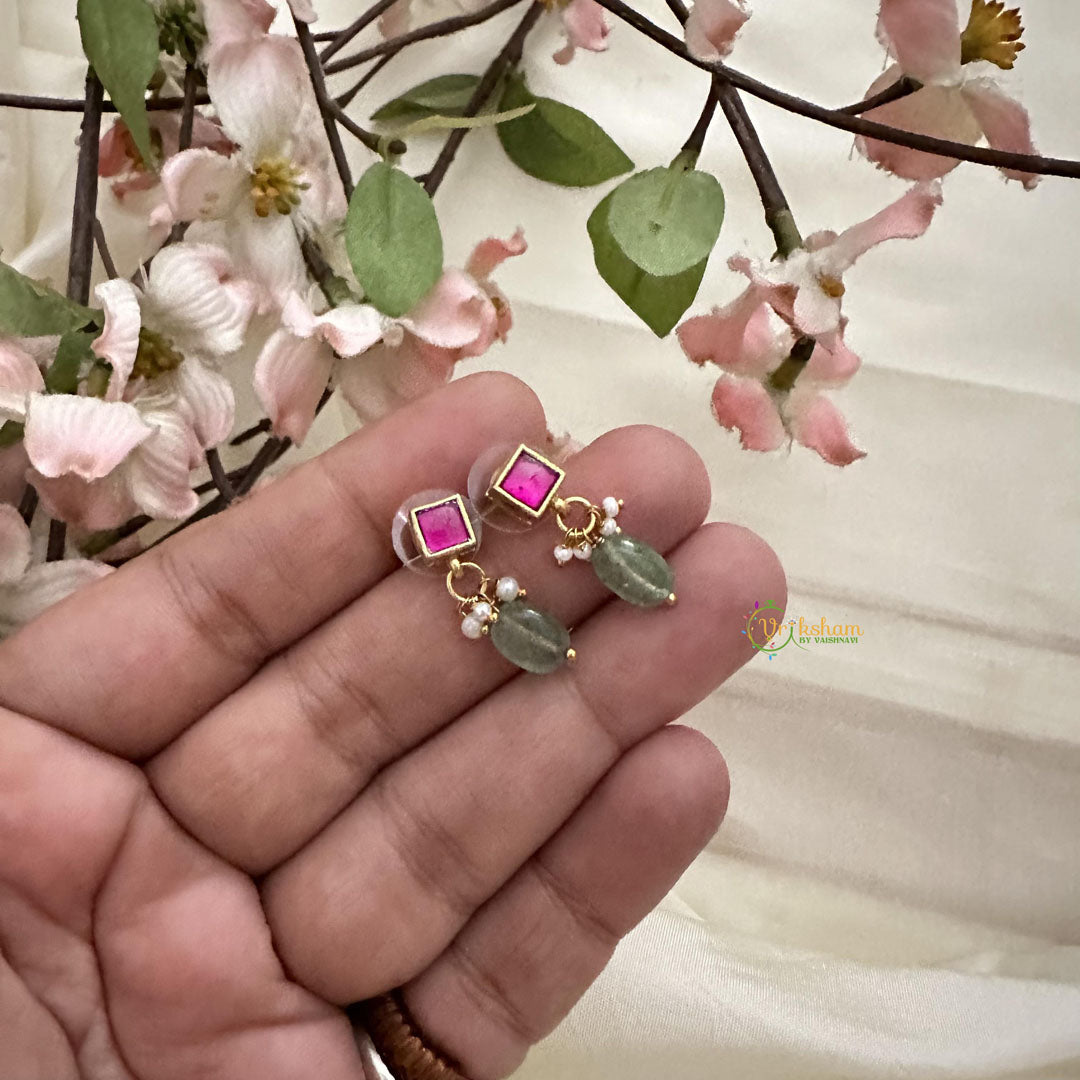 Simple Jadau Kundan Stud-Red-J2564