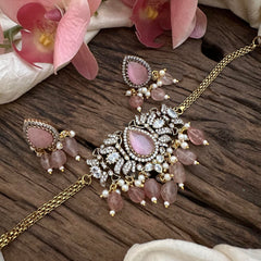 Simple Victorian Diamond Choker-Baby Pink Beads-Tilak-VV1633