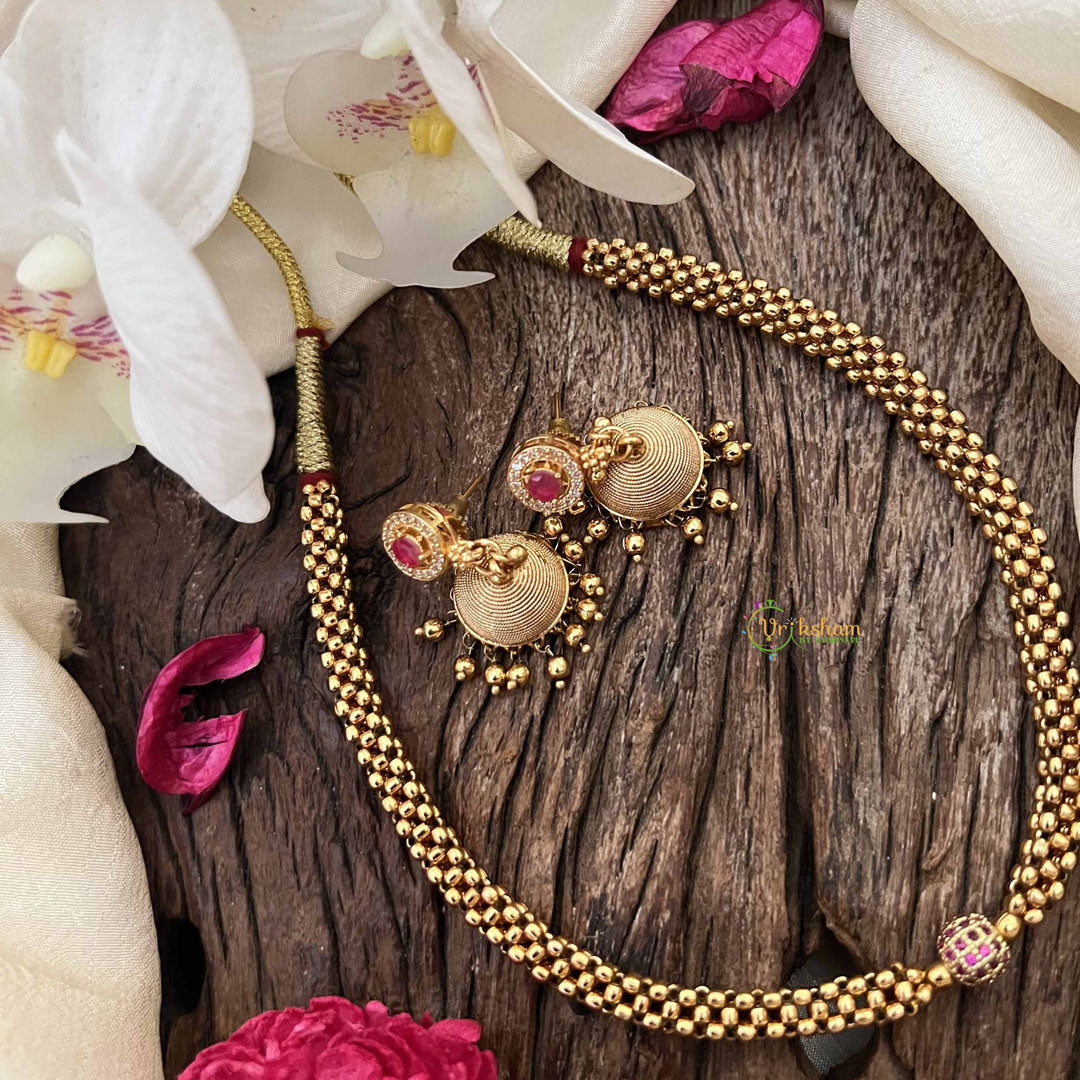 Vriksham Classic Maharashtrian Gold Look  Red Ball Pendant Thushi Neckpiece-G20671
