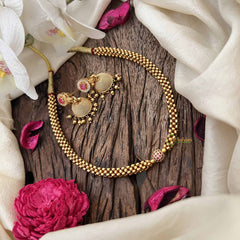 Vriksham Classic Maharashtrian Gold Look  Red Ball Pendant Thushi Neckpiece-G20671