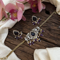 Simple Victorian Diamond Choker-Purple Beads-Tilak-VV1634