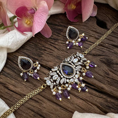 Simple Victorian Diamond Choker-Purple Beads-Tilak-VV1634