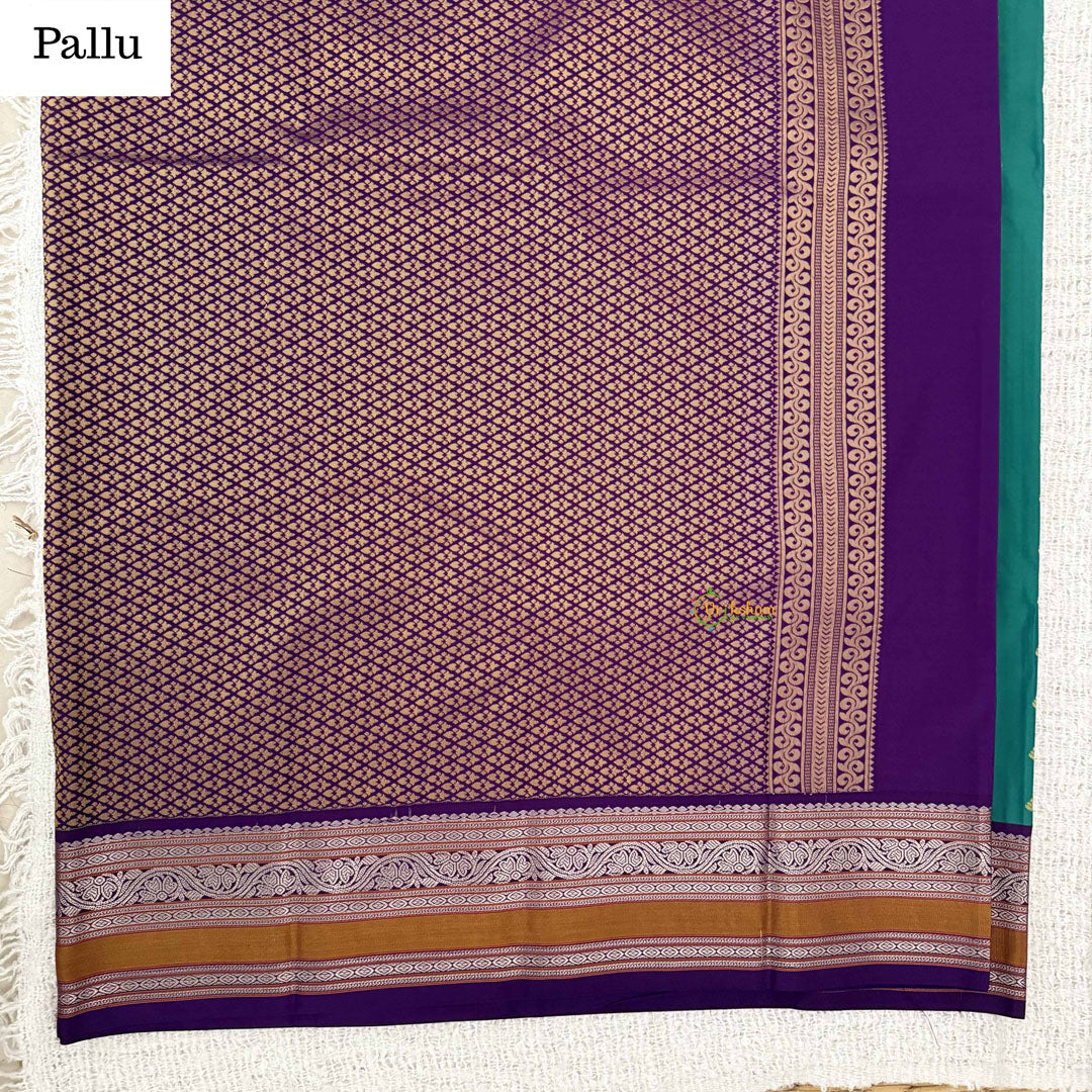 Vriksham Elegant Mint Green With Wine Dual Tone Zari Border Kanchi Silk Saree-VS4787