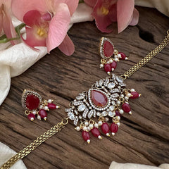 Simple Victorian Diamond Choker-Red Beads-Tilak-VV1635