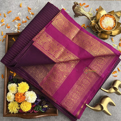 Kanchi Cotton Saree with Double Golden Border - Handloom - VS3704