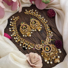 Vriksham Gold Look Alike Short Neckpiece-Red Green-Pearl-G15917