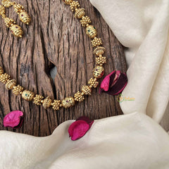 Vriksham Regal Antique Gold Beaded Neckpiece-Red Green-G20649