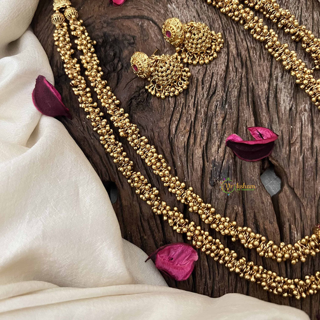 Vriksham Double Layer Antique Gold Beaded Neckpiece-Red-G20650