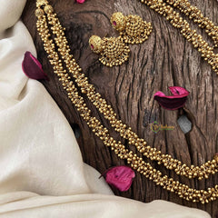 Vriksham Double Layer Antique Gold Beaded Neckpiece-Red-G20650
