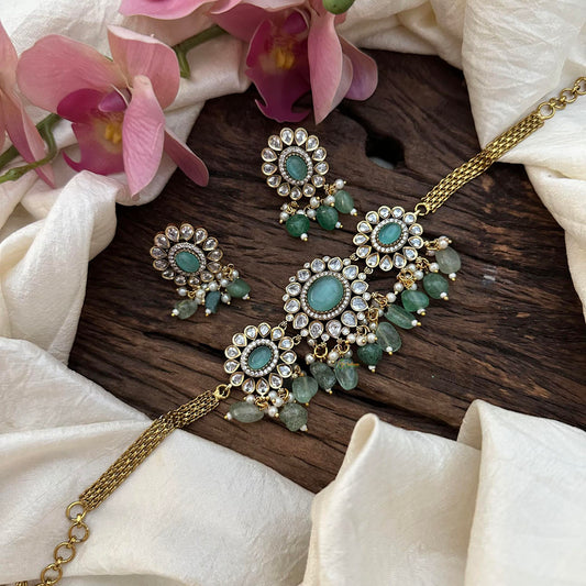 Pastel Green Victorian Diamond Floral Choker- Beads-VV1617