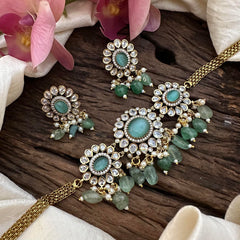 Pastel Green Victorian Diamond Floral Choker- Beads-VV1617