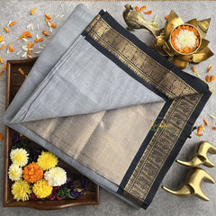 Light Grey Kanchi Cotton Saree with Golden Border - Handloom - VS3709