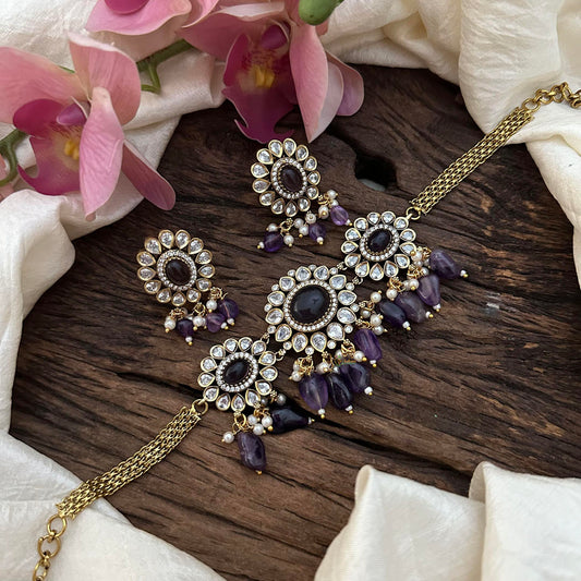 Purple Victorian Diamond Floral Choker- Beads-VV1619