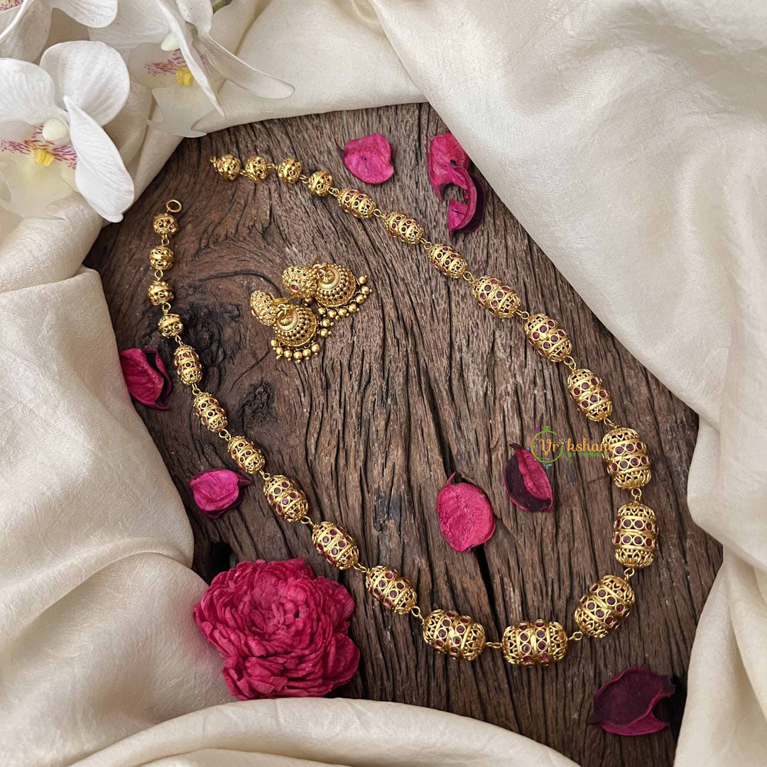 Vriksham Traditional Bridal Gold Ruby-Inspired Beaded Neckpiece–G20652