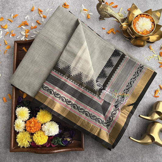 Grey Kanchi Cotton Saree- Handloom- Saree Only without Blouse -VS1825