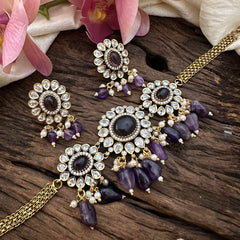 Purple Victorian Diamond Floral Choker- Beads-VV1619