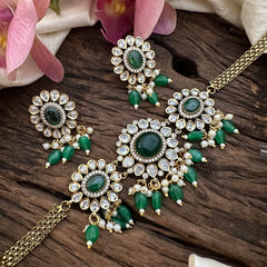 Green Victorian Diamond Floral Choker- Beads-VV1620