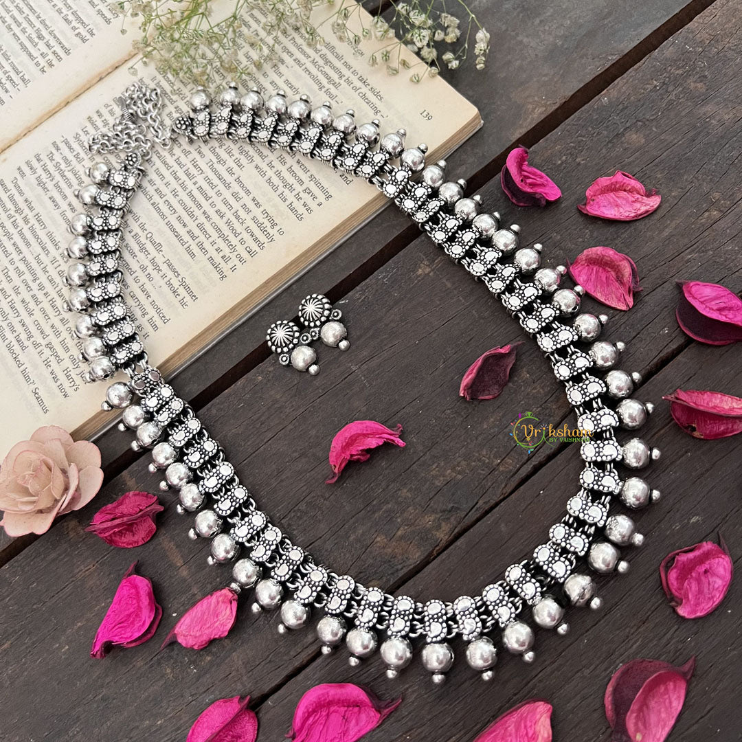 Premium Antique Oxidized German Silver Long Haram-S959