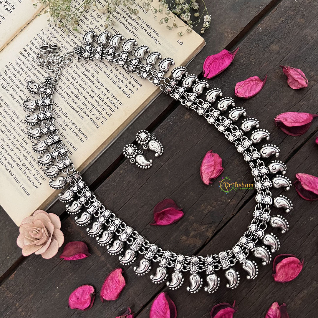 Vriksham Paisley Statement Jewelry Oxidized Silver Long Haram-S966