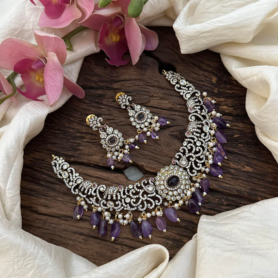 Purple Victorian Diamond High Neck Choker-VV1601