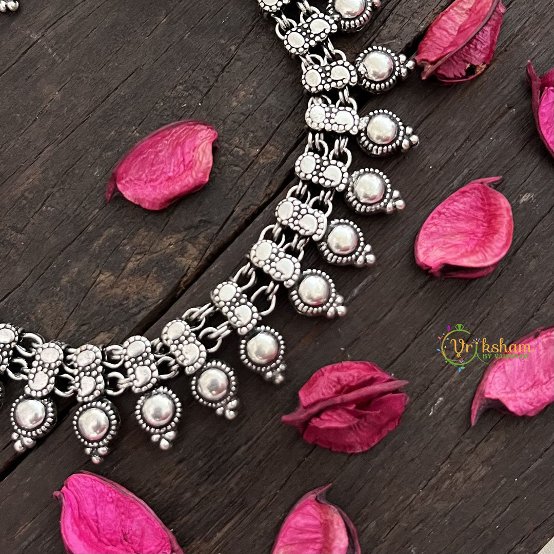 Vriksham Oxidized German Silver Bead Long Haram-S963