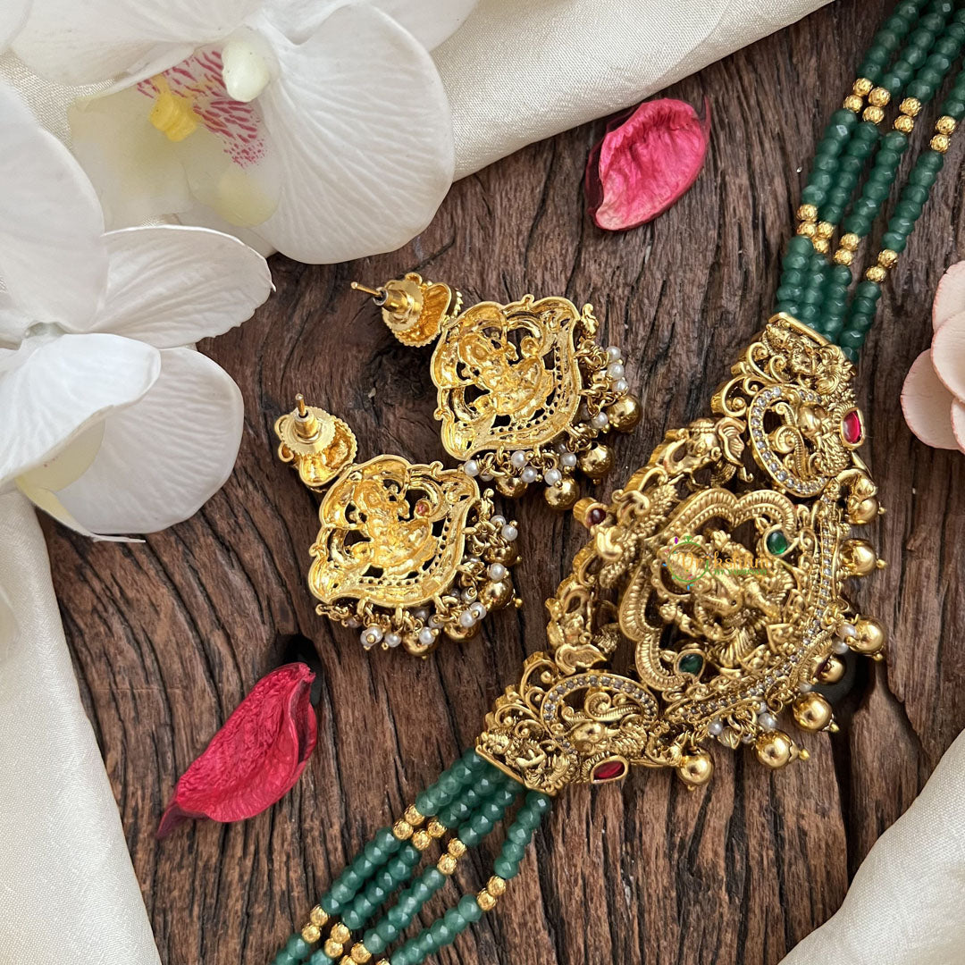 Vriksham Four Layer Jadau Kundan Lakshmi High Neck Choker-Gold Bead-J3001